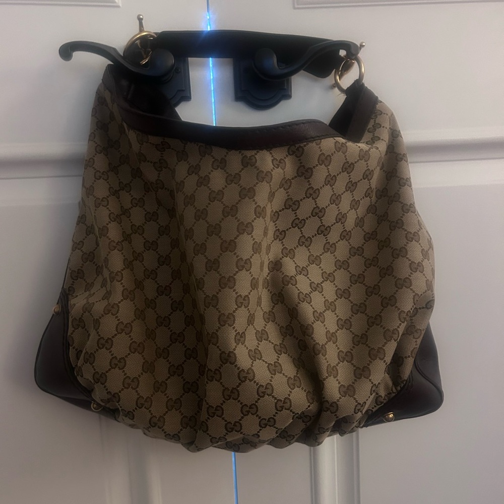 Gucci Beige and Brown Shoulder Bag with gold hardware
